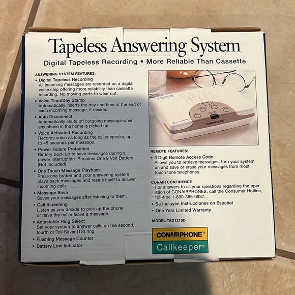 ConAirPhone Tapeless Answering System Machine Call Keeper TAD1210D White - Picture 2 of 2